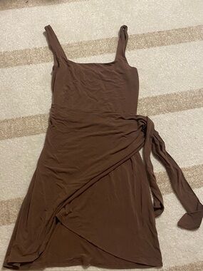 Wilfred Chocolate Brown Saturn Wrap-Style Mini Dress
